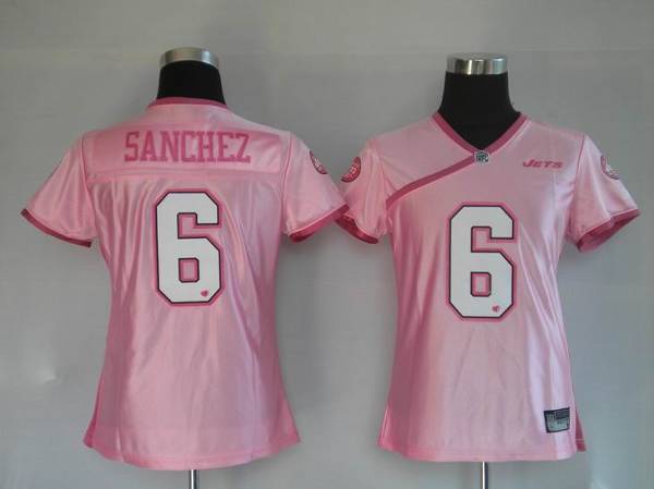 Jets #6 Mark Sanchez Pink Women's Be Luv'd Stitched NFL Jersey - Click Image to Close